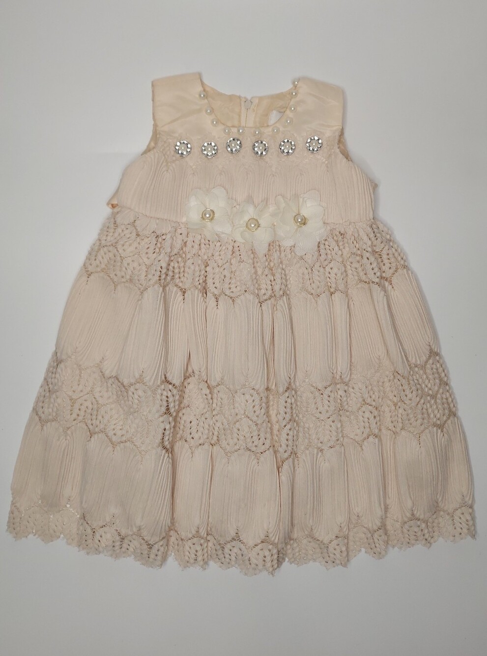 Girls' Ivory Floral Pleated Formal Dress